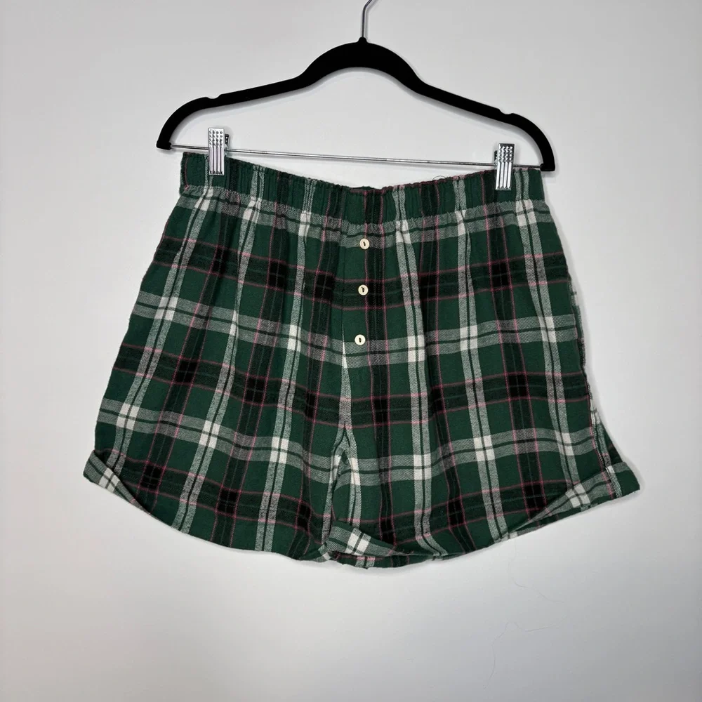 Intimately Free People Flannel Green Plaid Boxer Lounge Shorts Size Large - Picture 1 of 8